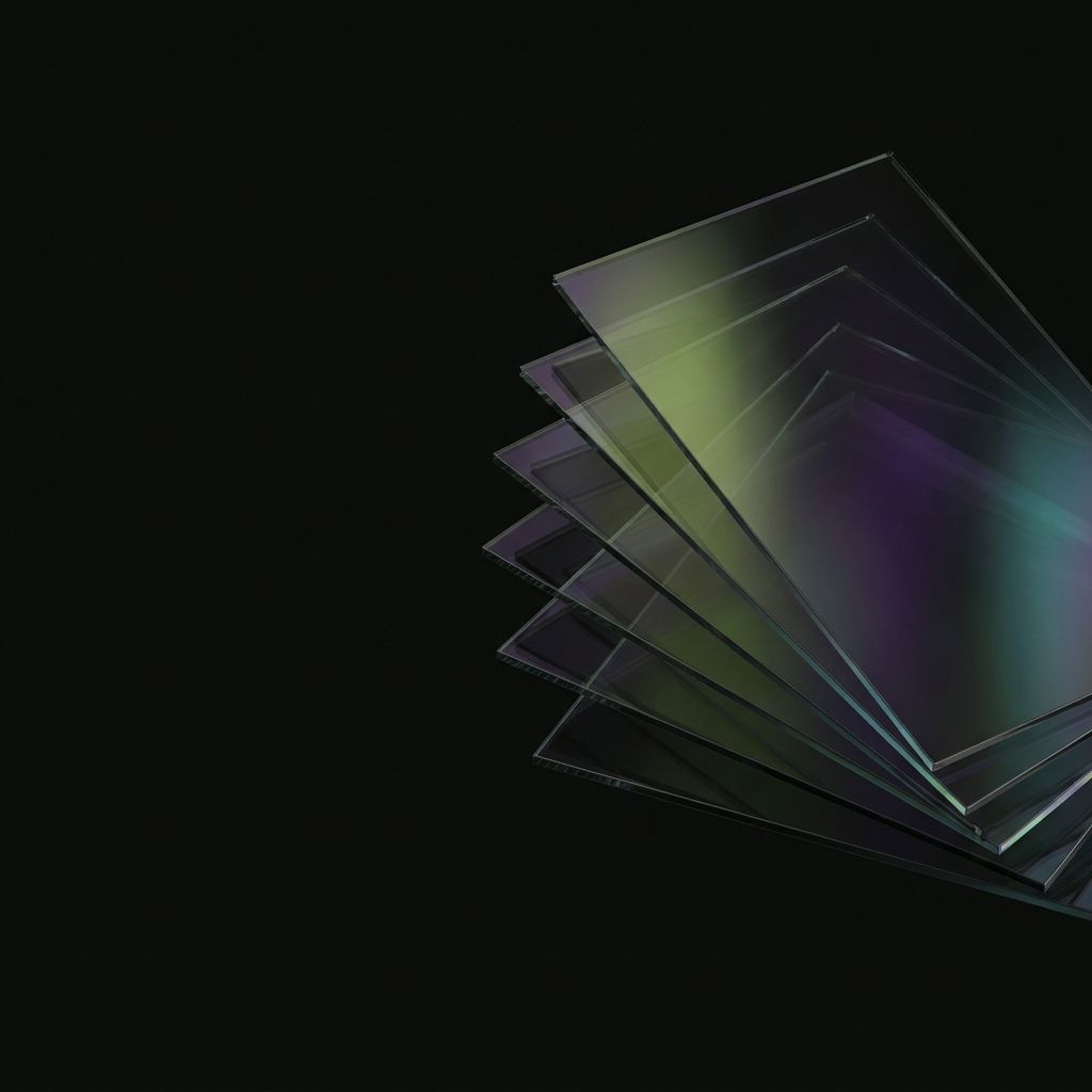 Objeto de cristal de siete capas flotando sobre fondo negro